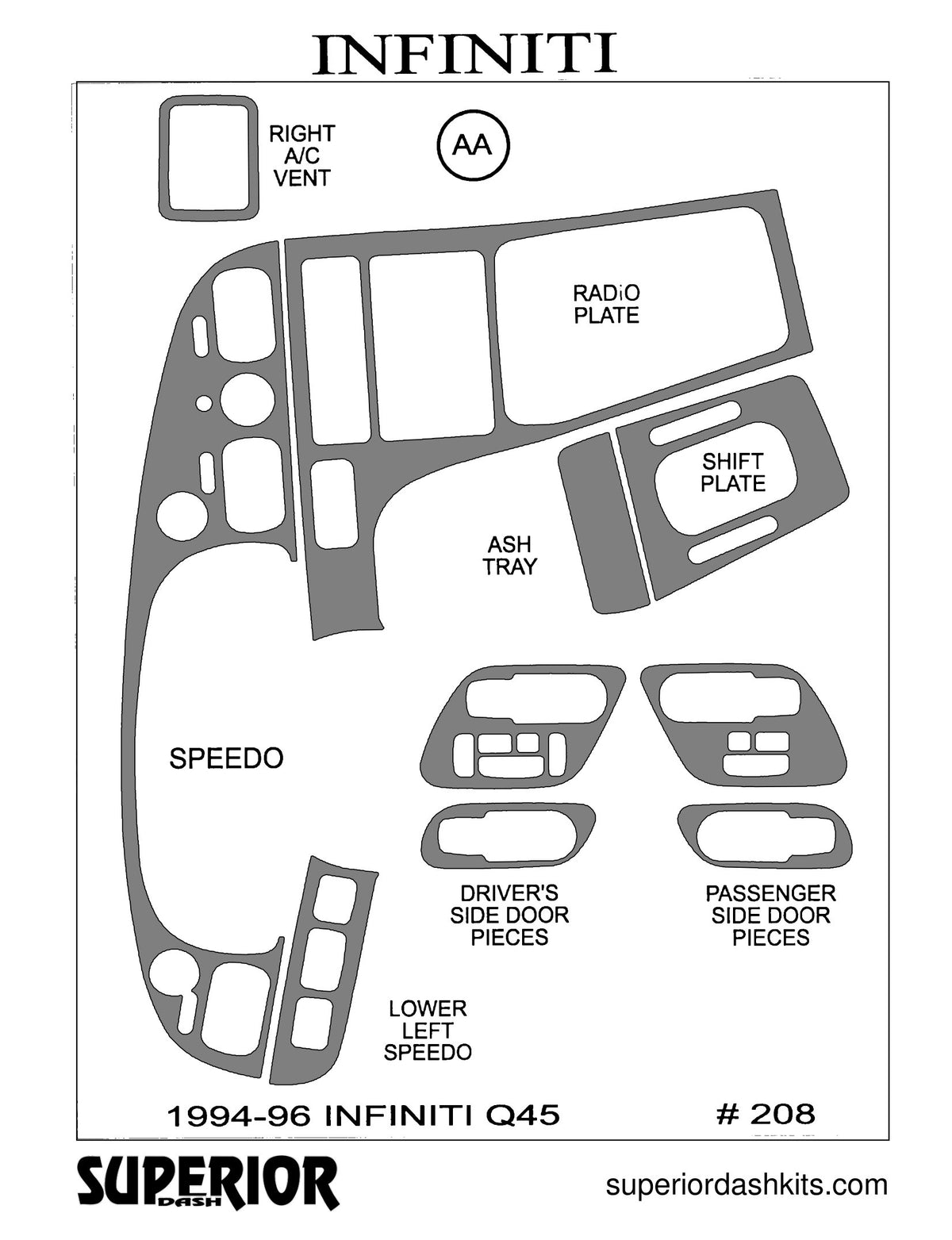 Shadow sheet for Superior Dash kit 208, 1994-1996 Infiniti Q45