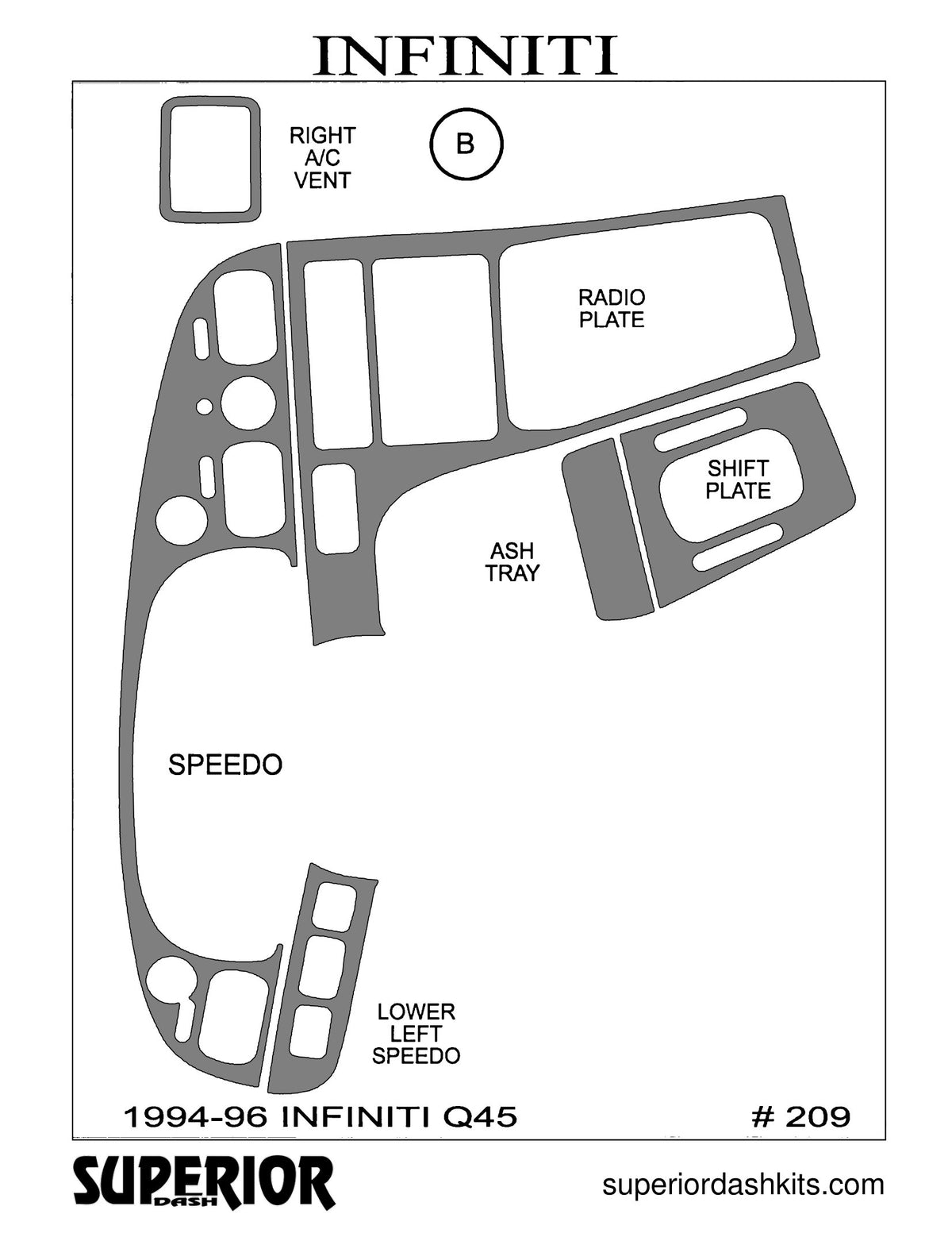 Shadow sheet for Superior Dash kit 209, 1994-1996 Infiniti Q45