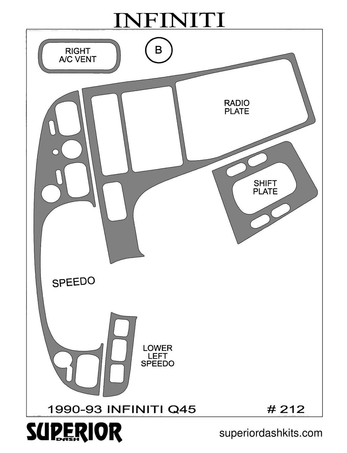 Shadow sheet for Superior Dash kit 212, 1990-1993 Infiniti Q45