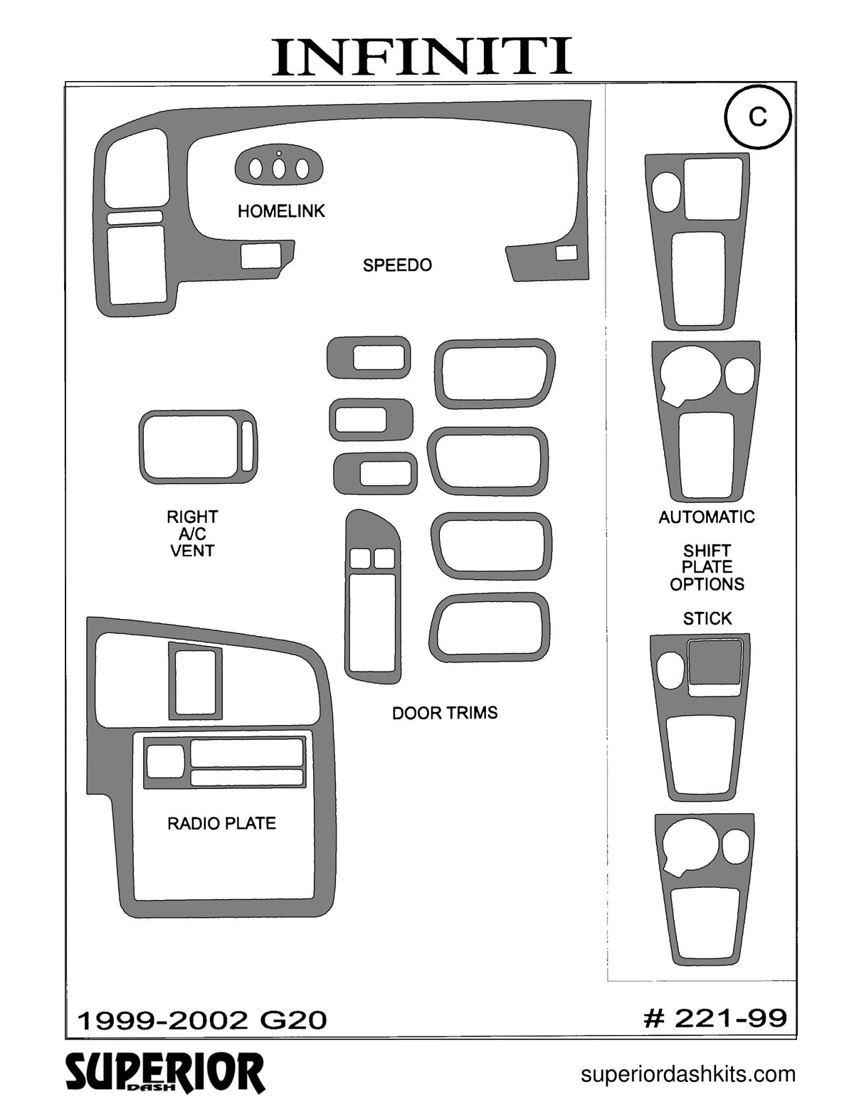 Shadow sheet for Superior Dash kit 221-99, 1999-2002 Infiniti G20