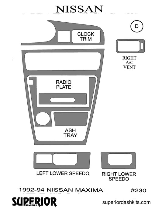 Shadow sheet for Superior Dash kit 230, 1992-1994 Nissan Maxima