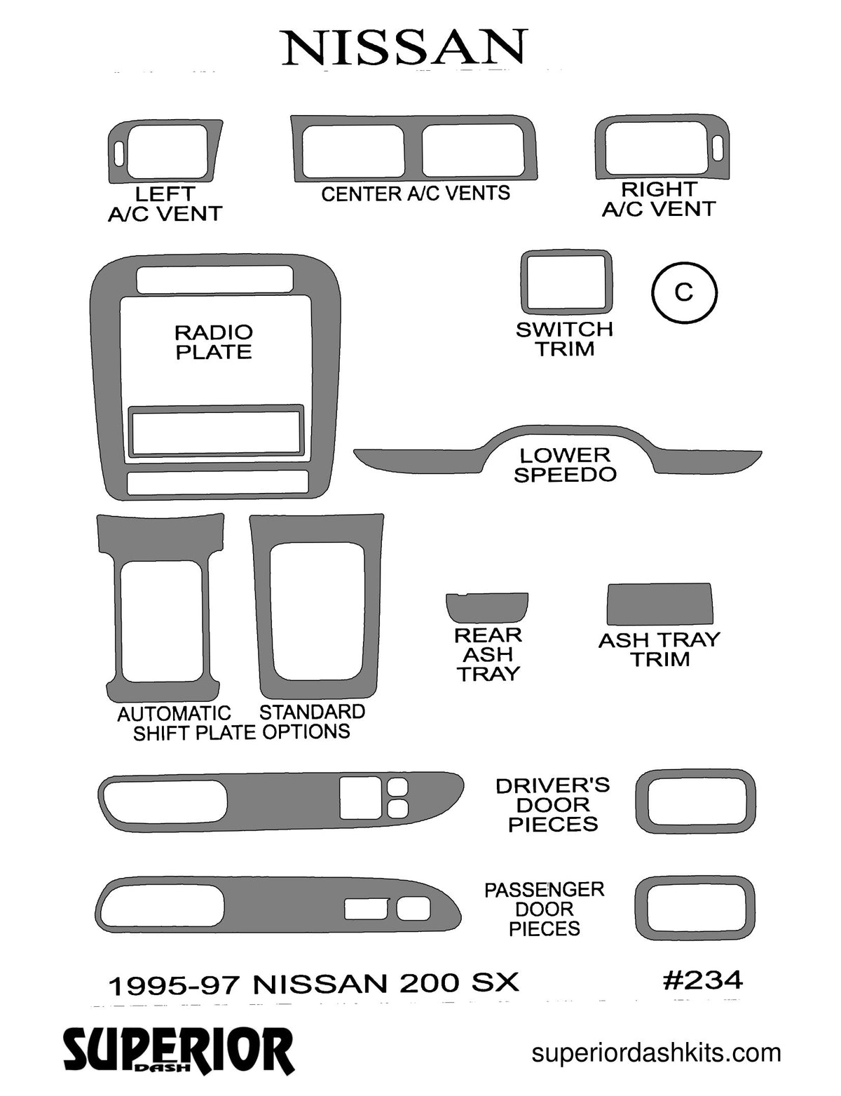 Shadow sheet for Superior Dash kit 234, 1995-1997 Nissan 200SX