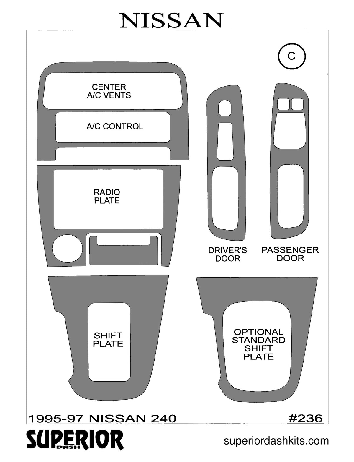 Shadow sheet for Superior Dash kit 236, 1995-1997 Nissan 240SX