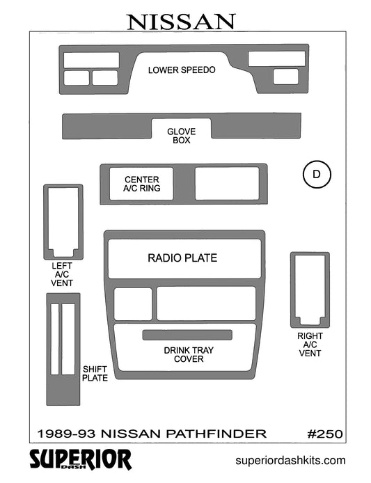 Shadow sheet for Superior Dash kit 250, 1989-1995 Nissan Pathfinder