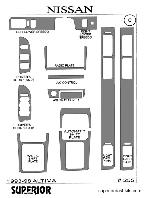 Shadow sheet for Superior Dash kit 255, 1993-1998 Nissan Altima