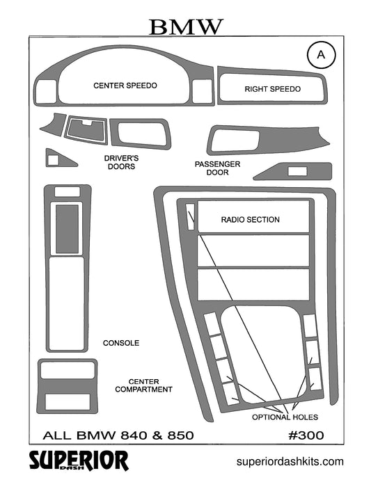 Shadow sheet for Superior Dash kit 300, 1991-1997 BMW 8 Series