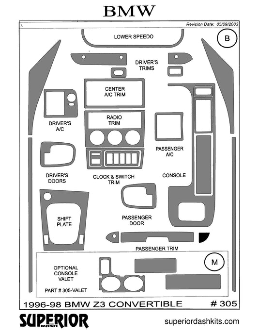 Shadow sheet for Superior Dash kit 305-VALET, 1996-1998 BMW Z3