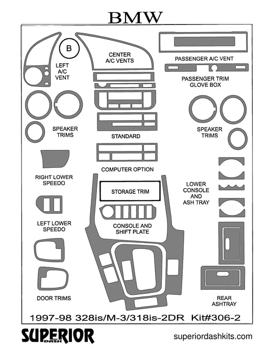 Shadow sheet for Superior Dash kit 306-2, 1997-1998 BMW 3 Series 318is/328is/M3