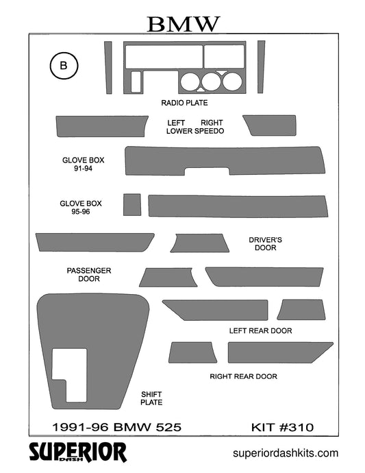 Shadow sheet for Superior Dash kit 310, 1991-1996 BMW 525