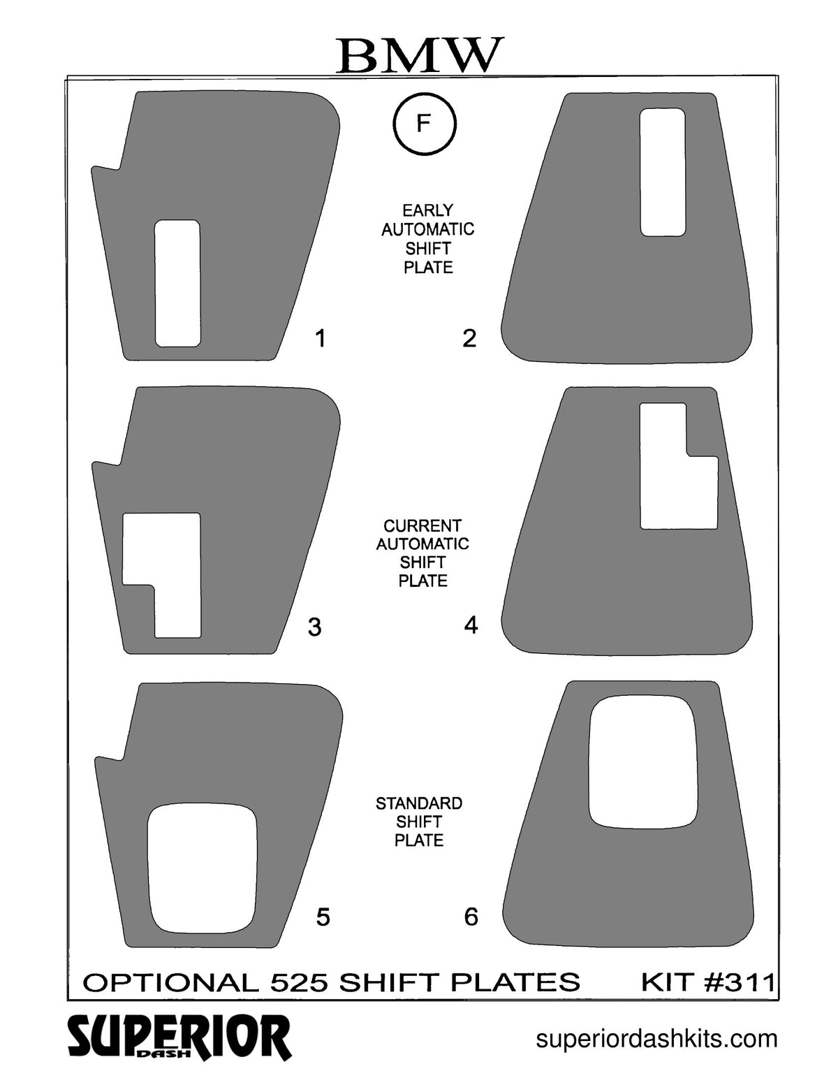 Shadow sheet for Superior Dash kit 311, 1991-1996 BMW 525
