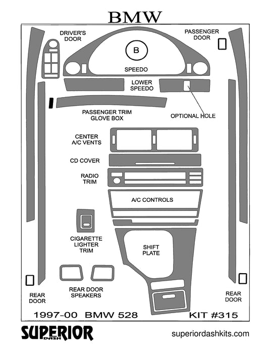 Shadow sheet for Superior Dash kit 315, 1997-2000 BMW 528