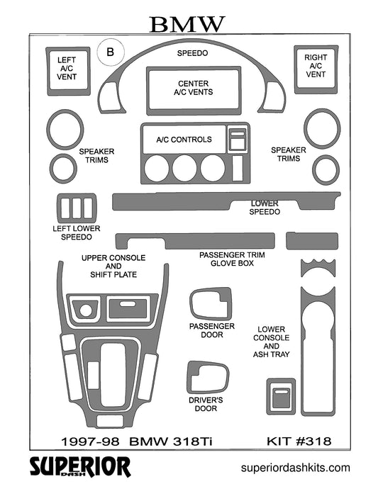 Shadow sheet for Superior Dash kit 318, 1997-1998 BMW 318ti