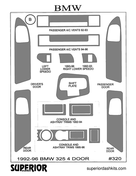 Shadow sheet for Superior Dash kit 320, 1992-1996 BMW 325