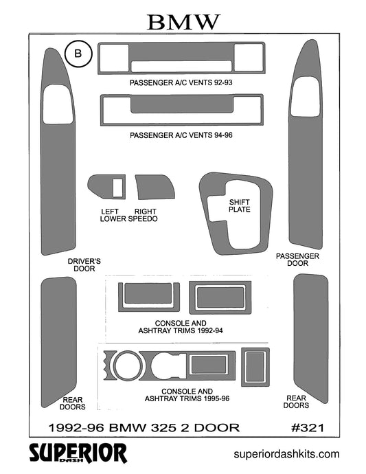 Shadow sheet for Superior Dash kit 321, 1992-1996 BMW 325
