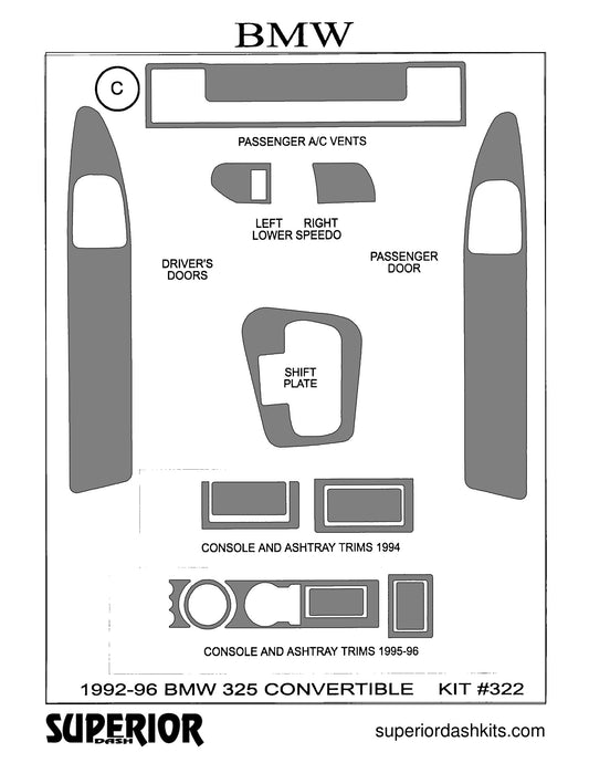 Shadow sheet for Superior Dash kit 322, 1992-1996 BMW 325