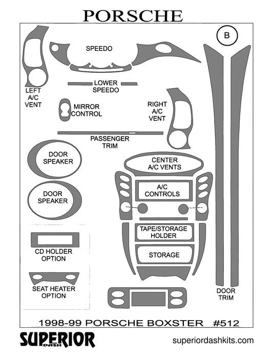 Shadow sheet for Superior Dash kit 512, 1997-1999 Porsche Boxster
