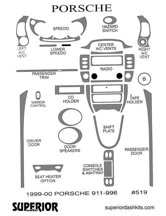 Shadow sheet for Superior Dash kit 519, 1999-2000 Porsche 911 and 996