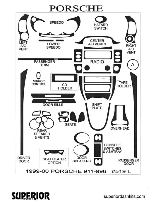 Shadow sheet for Superior Dash kit 519 L, 1999-2000 Porsche 911 and 996
