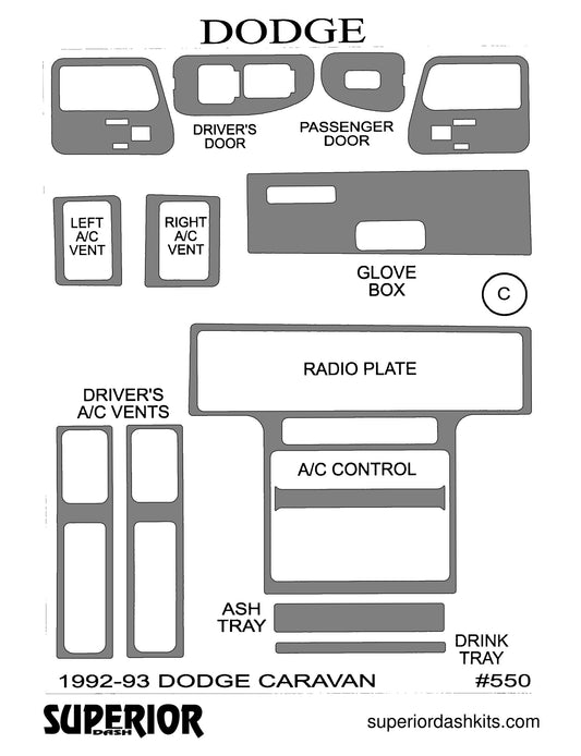 Shadow sheet for Superior Dash kit 550, 1992-1998 Dodge Caravan