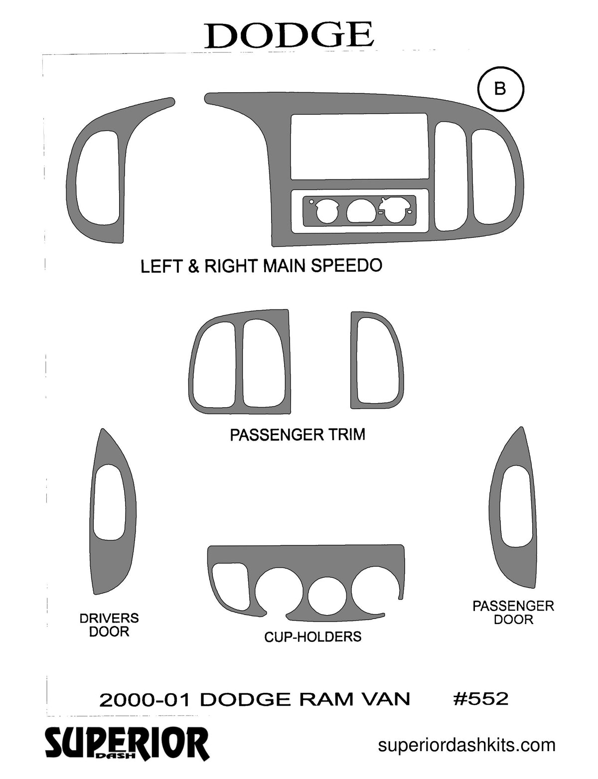 Shadow sheet for Superior Dash kit 552-98, 1994-2001 Dodge Ram Van (sheet 2)