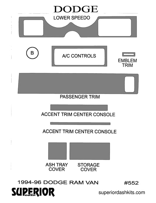 Shadow sheet for Superior Dash kit 552, 1994-2001 Dodge Ram Van