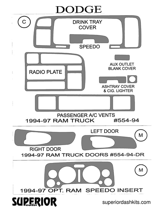 Shadow sheet for Superior Dash kit 554-94, 1994-1997 Dodge Ram