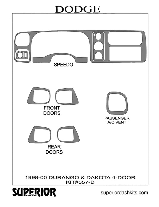 Shadow sheet for Superior Dash kit 557-D, 1998-2000 Dodge Durango and 2000 Dodge Dakota