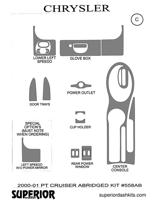 Shadow sheet for Superior Dash kit 558AB, 2000-2001 Chrysler PT Cruiser