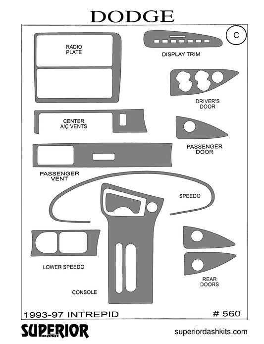Shadow sheet for Superior Dash kit 560, 1993-1997 Dodge Intrepid