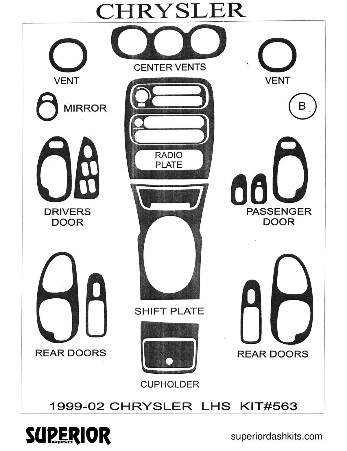 Shadow sheet for Superior Dash kit 563, 1999-2002 Chrysler LHS