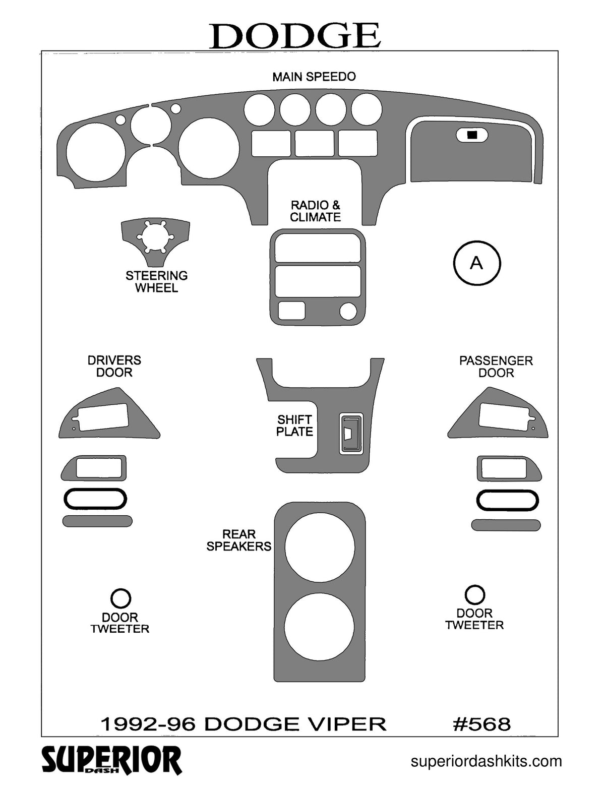 Shadow sheet for Superior Dash kit 568, 1992-1996 Dodge Viper