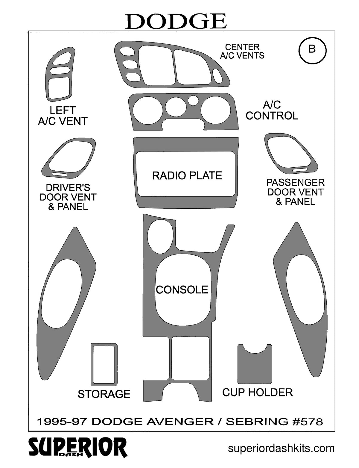 Shadow sheet for Superior Dash kit 578, 1995-1997 Dodge Avenger and Chrysler Sebring