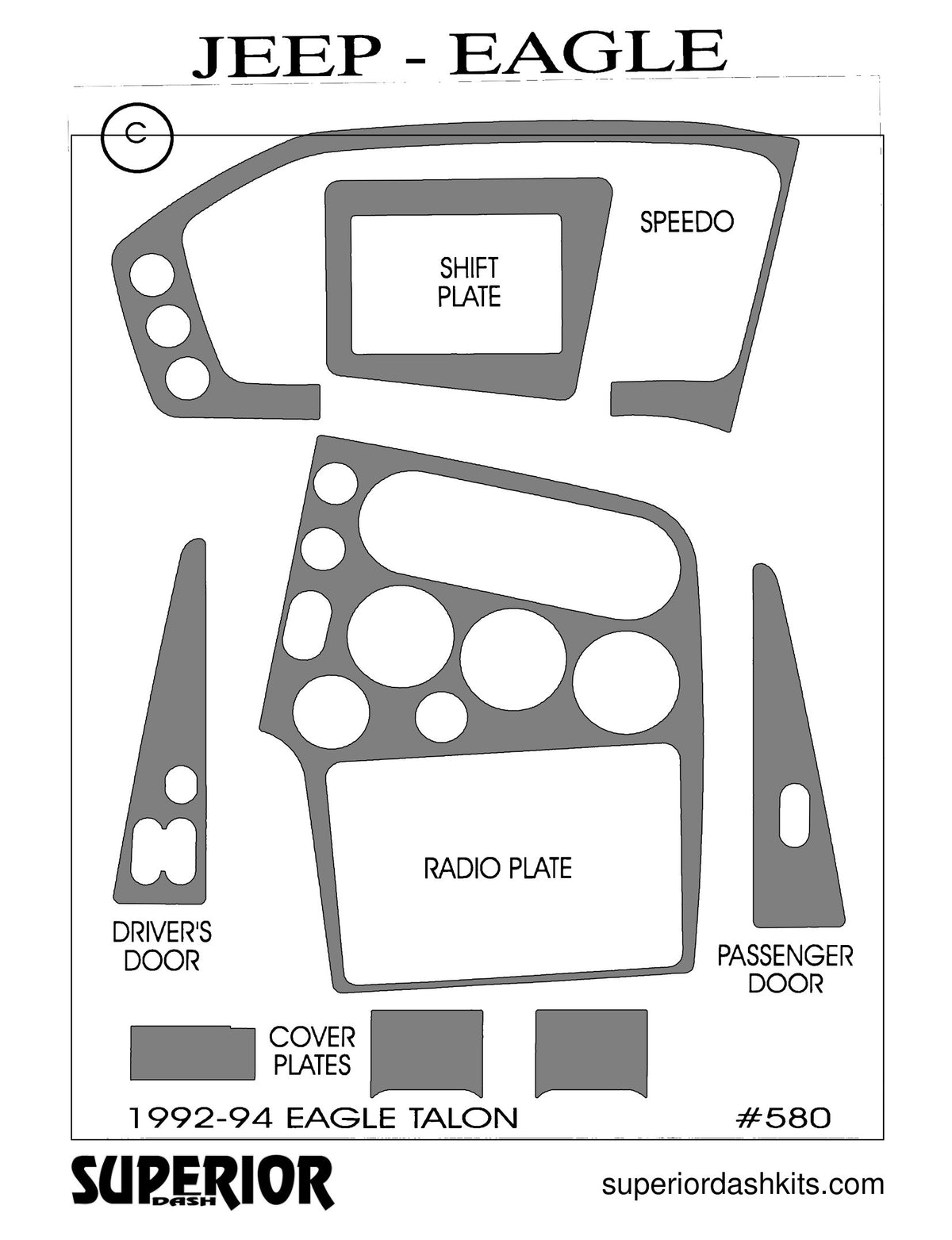 Shadow sheet for Superior Dash kit 580, 1993-1994 Mitsubishi Eclipse and Plymouth Laser; 1992-1997 Eagle Talon (sheet 2)