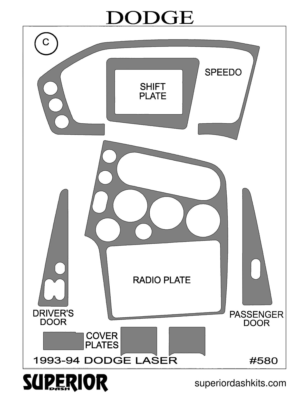 Shadow sheet for Superior Dash kit 580, 1993-1994 Mitsubishi Eclipse and Plymouth Laser; 1992-1997 Eagle Talon (sheet 3)