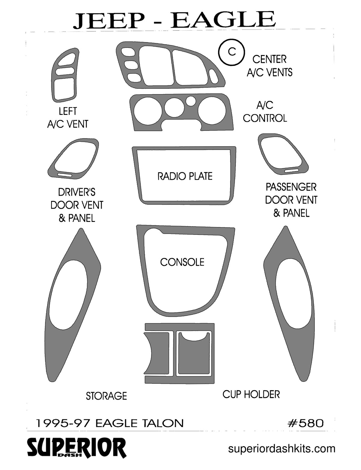 Shadow sheet for Superior Dash kit 580-95, 1993-1994 Mitsubishi Eclipse and Plymouth Laser; 1992-1997 Eagle Talon (sheet 4)