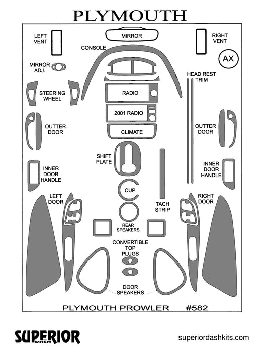 Shadow sheet for Superior Dash kit 582, 1997-2002 Plymouth Prowler and 2001-2002 Chrysler Prowler