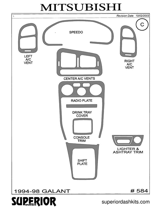 Shadow sheet for Superior Dash kit 584, 1994-1998 Mitsubishi Galant