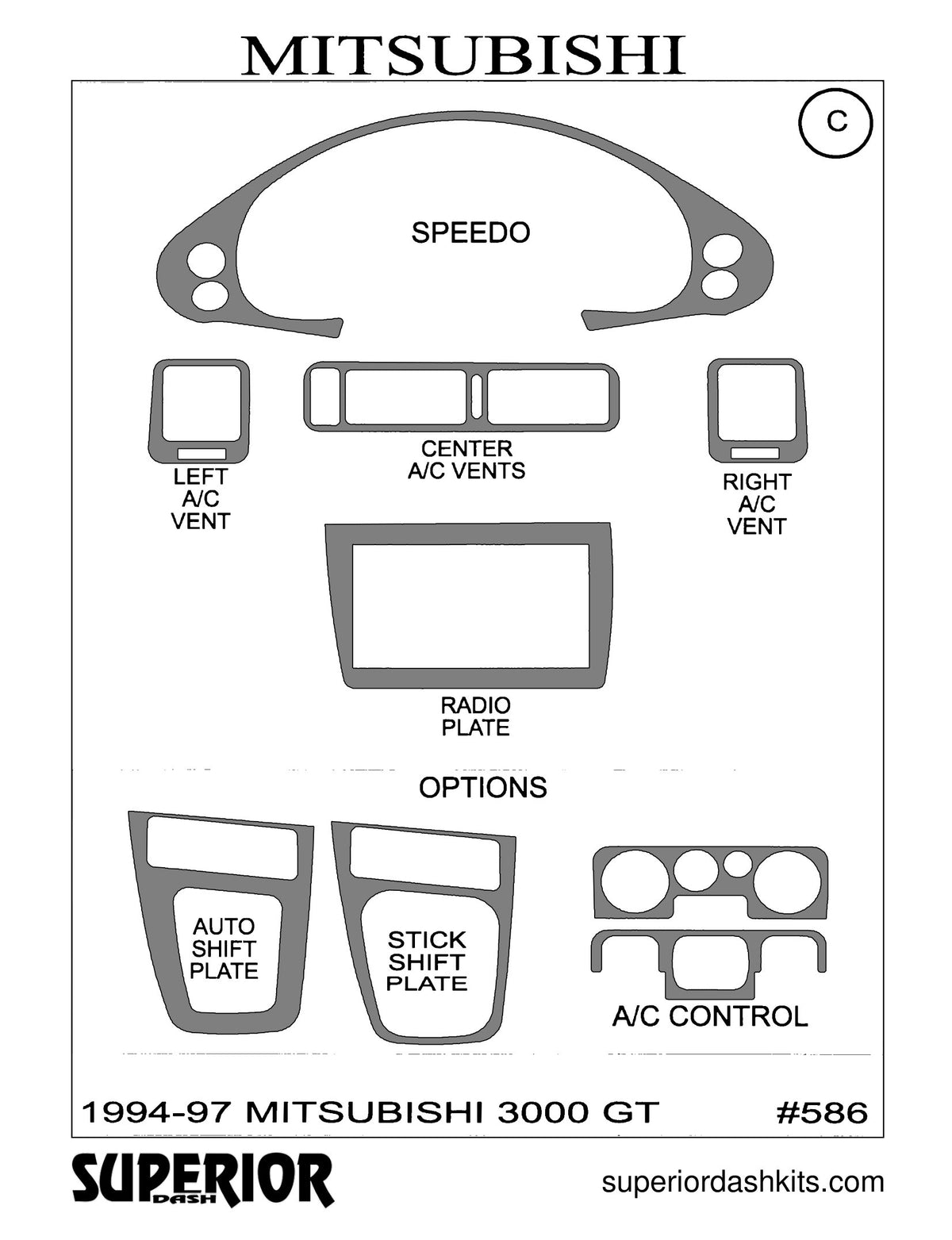 Shadow sheet for Superior Dash kit 586, 1994-1997 Dodge Stealth and 1991-1999 Mitsubishi 3000GT (sheet 2)