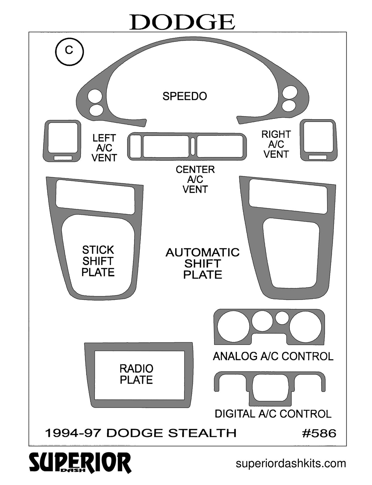 Shadow sheet for Superior Dash kit 586, 1994-1997 Dodge Stealth and 1991-1999 Mitsubishi 3000GT