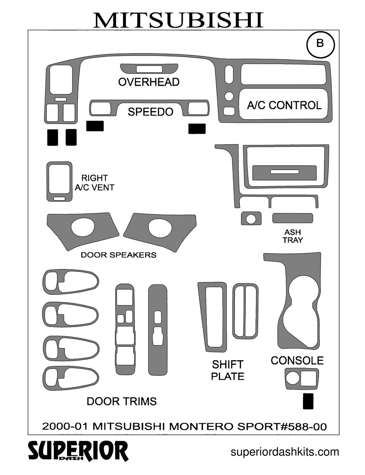 Shadow sheet for Superior Dash kit 588-00, 2000-2001 Mitsubishi Montero Sport