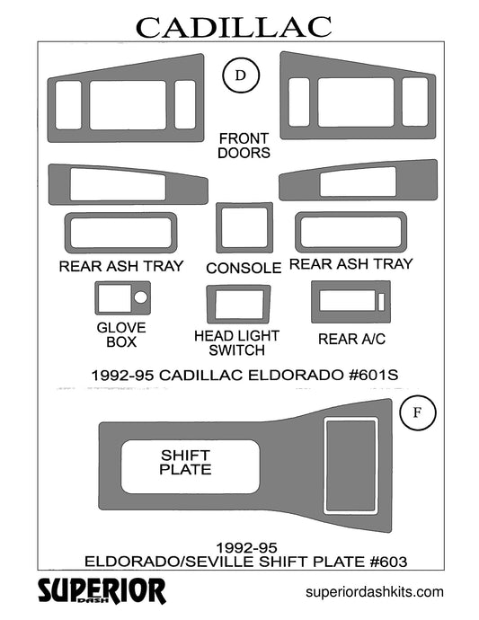 Shadow sheet for Superior Dash kit 603, 1992-1995 Cadillac Eldorado and Seville