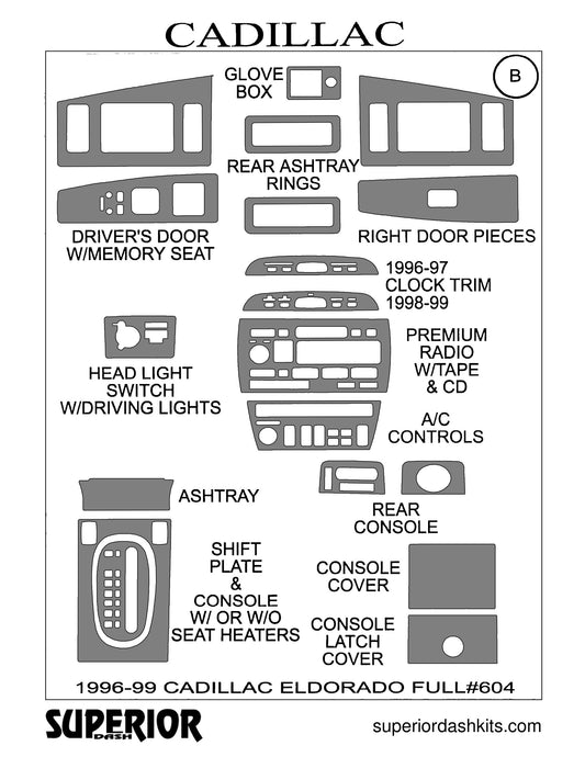 Shadow sheet for Superior Dash kit 604, 1996-1999 Cadillac Eldorado