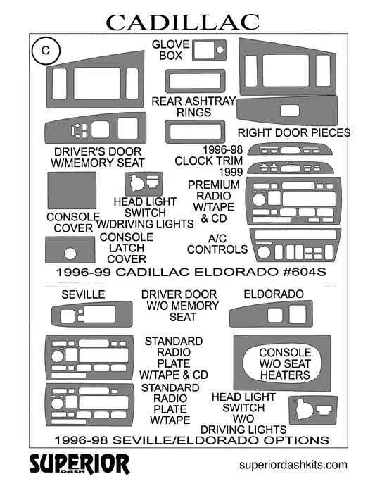 Shadow sheet for Superior Dash kit 604S, 1996-1999 Cadillac Eldorado