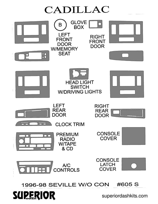 Shadow sheet for Superior Dash kit 605 S, 1996-1998 Cadillac Seville