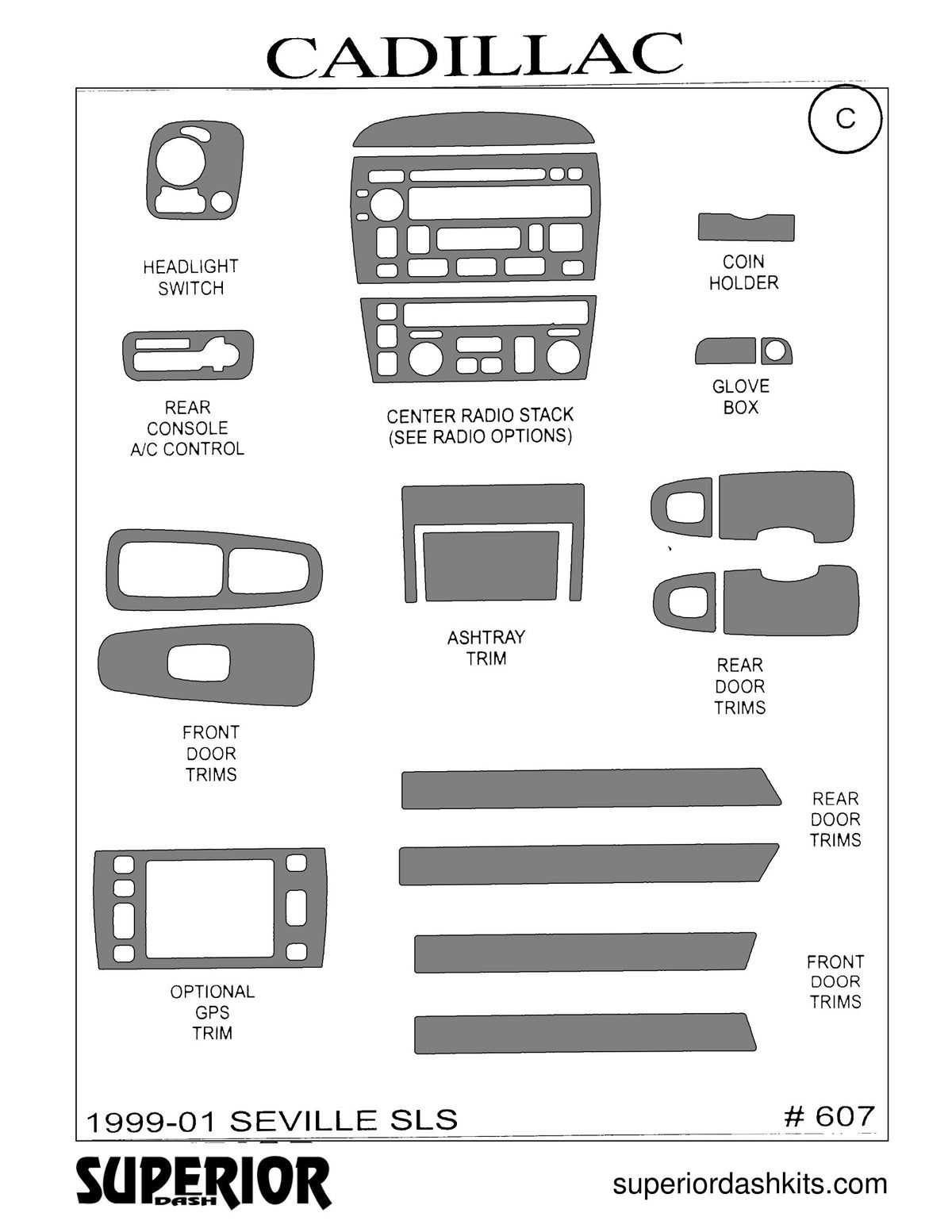 Shadow sheet for Superior Dash kit 607, 1999-2001 Cadillac Seville SLS
