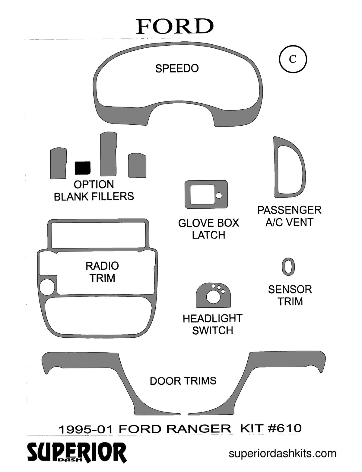 Shadow sheet for Superior Dash kit 610-95, 1991-2004 Ford Ranger (sheet 2)