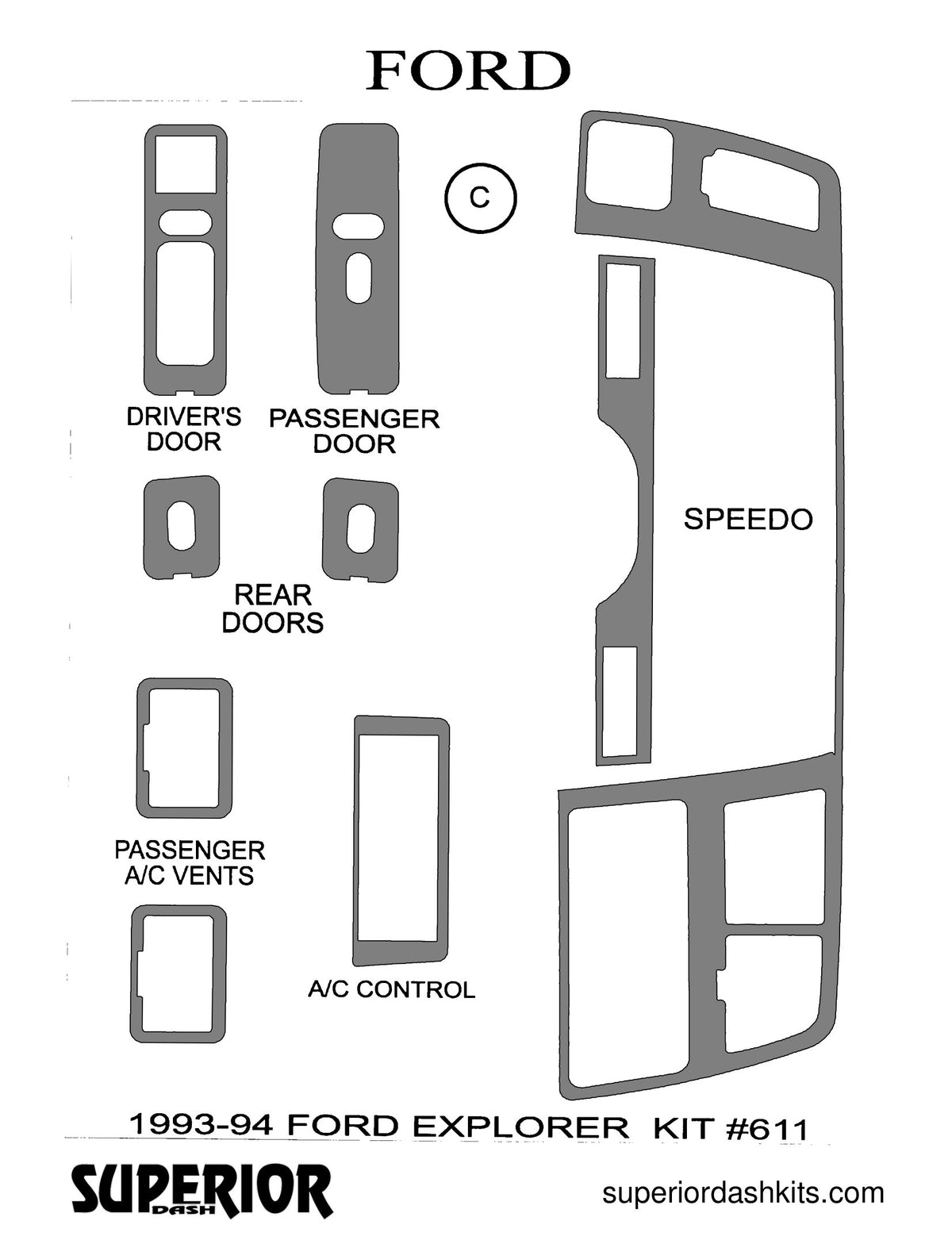 Shadow sheet for Superior Dash kit 611-93, 1991-1994 Ford Explorer (sheet 2)