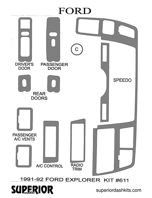 Shadow sheet for Superior Dash kit 611, 1991-1994 Ford Explorer