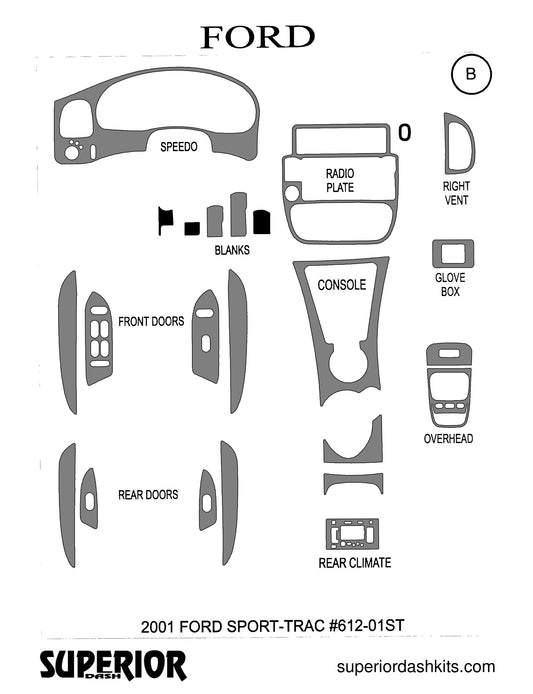 Shadow sheet for Superior Dash kit 612-01ST, 2001 Ford Explorer Sport Trac and Explorer