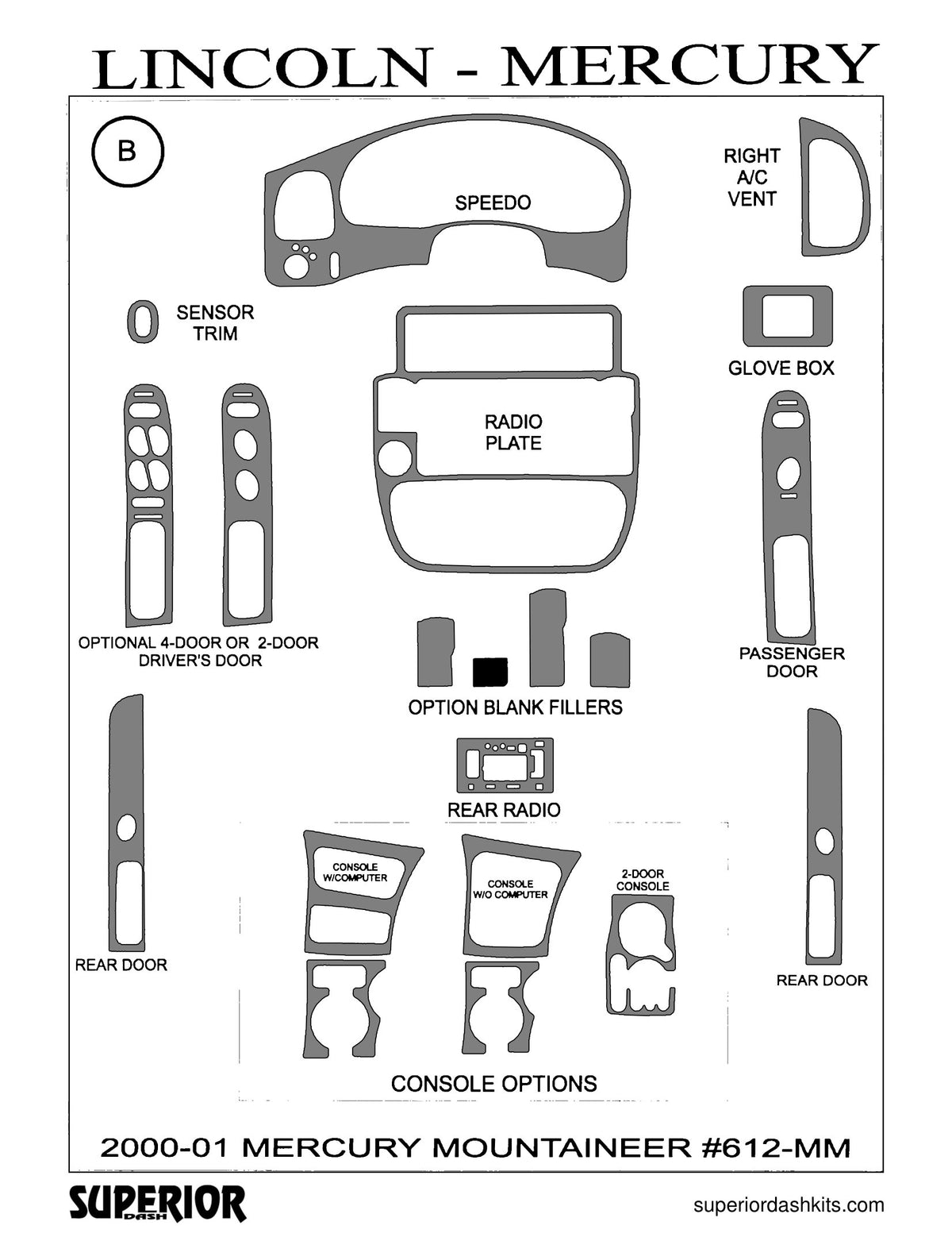 Shadow sheet for Superior Dash kit 612-MM-00, 1996-2001 Mercury Mountaineer (sheet 2)